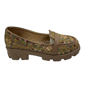 Mocassins à plateforme marron brodés de fleurs pour femmes, semelle épaisse antidérapante et durable, chaussures décontractées et élégantes pour les soirées - Product Image 1