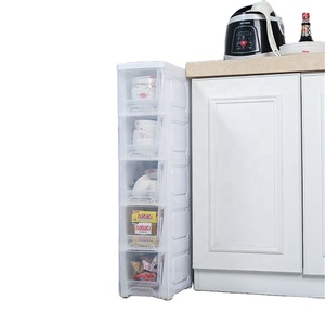 Simple design plastic 5 layer cabinet slim slide out gap storage drawers