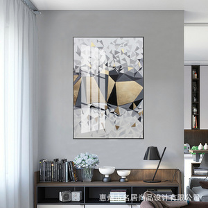 Cuadro Decorativo Abstracto Geométrico en Lienzo, Color Dorado, Plateado, Negro y Gris, Arte de Pared para el Hogar, Pintura de Porcelana con Cristales, Directo de Fábrica - Product Image 3
