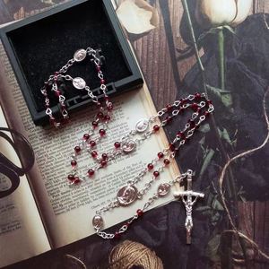 Rosarios Católicos en Oferta, Collar de Rosario Religioso con Cuentas de Vidrio Rojas y Cruz para la Oración - Product Image 3
