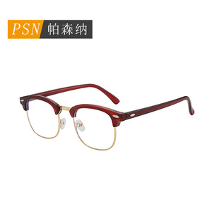 Lunettes anti-lumière bleue demi-cerclées Psn, montures optiques rondes unisexes 3016, légères, motif uni - Product Image 3