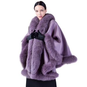 Kadınlar lüks kaşmir pelerinler gerçek tilki kürk yaka kış ponchos lady ücretsiz boyutu ile şal hood - Product Image 1