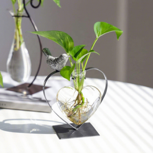 Commercio all'ingrosso a forma di cuore vaso di vetro impianto terrario vaso di vetro con supporto <span class=keywords><strong>per</strong></span> la decorazione domestica eco-friendly - Product Image 5