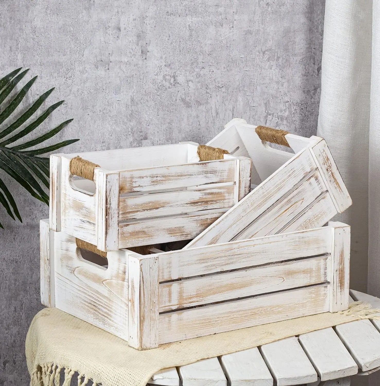 Wooden Crate Stackable Decorative Wood Crates set of 3 for Storage Display Rustic Nesting Box Basket Home Decoration Boxes Conta