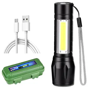 Mini lanterna recarregável de led, alta qualidade, de alumínio, micro usb, recarregável, q5 pocket, à prova d' água, regulável, cob