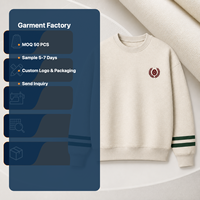 Sweat-shirt à col rond personnalisé en ivoire brodé avec des rayures vertes sur les manches, OEM, pull unisexe