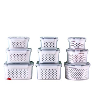 Japanese Style Double Layer <b>Refrigerator</b> Storage Box Rectangle Food Grade Plastic Stackable Draining Preservation <b>Container</b> For - Product Image 5