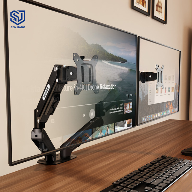 PS140 13"-32" 9kg Cost Effective Gas Spring Dual Monitor Arm Desk Mount Double Monitor Screen Stand Bracket Computer VESA Mount