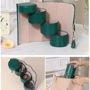Portable Cylindrical Jewelry <b>Travel</b> Box 4-tier Ladder Ring Earring Necklace Accessory Jewelry Storage Bag with Tassel and Snap - Product Image 3