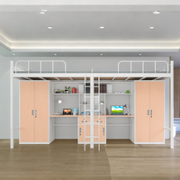 Lit superposé moderne pour étudiant avec bureau, bibliothèque, armoire, structure en métal, lit de dortoir