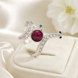 Anello con Rubino a Forma di Fiore e Serpente per Donne, Gioiello Creativo e Alla Moda - Product Image 3