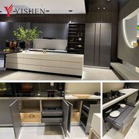 Meubles de cuisine en aluminium modernes avec unité automatique, ensemble de luxe complet avec îlot de rangement et garde-manger