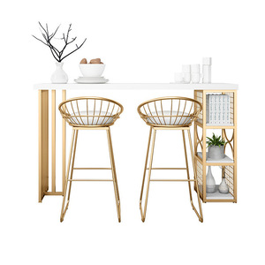 Mostrador de bar moderno, mesas y sillas, té de la leche, mesas y sillas de patas altas, combinación de mostrador de Bar de madera maciza Simple - Product Image 5