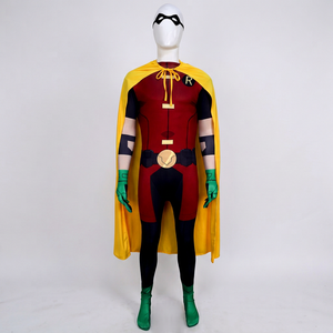 Disfraz de Robin de Teen Titans, Traje Completo con Capa y Máscara, Poliéster, para Mayores de 14 Años, para Eventos de Cosplay de Anime - Product Image 1