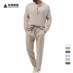 เสื้อเชิ้ตแขนยาวลำลองสีทึบสำหรับผู้ชายและชุดกางเกงขายาวเส้นใยโพลีเอสเตอร์ชุดลำลองสำหรับฤดูใบไม้ผลิฤดูใบไม้ร่วง - Product Image 6