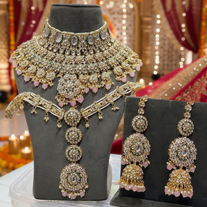 Gold Plated Kundan Stone and <b>Beads</b> Meenakari Bridal <b>Set</b> 10581366LPI Exquisite Fine Jewelry for Brides - Product Image 3