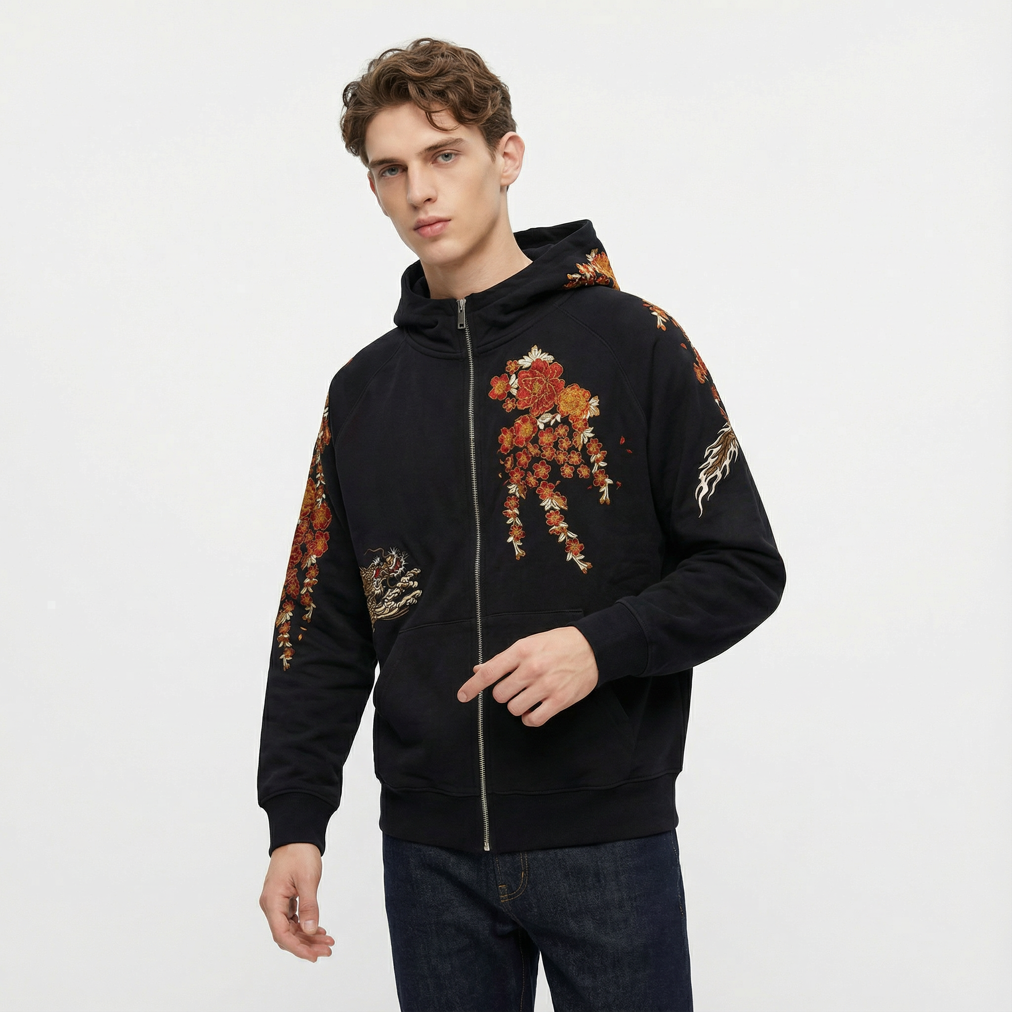 SweetbrothersPk Japanese Streetwear Hoodie Phoenix Embroidered Hoodie