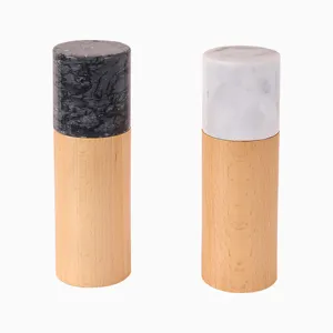Customized 2 pcs Wood and Marble Lid Mutual Pepper and Salt Mill salt and pepper grinder set