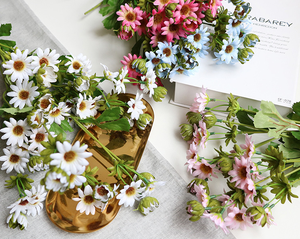 Bouquet de fleurs artificielles en soie, fausses marguerites, camomilles, tournesols et chrysanthèmes blancs, vente en gros - Product Image 6