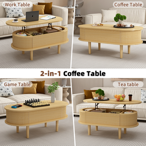 Modern Fluted Lift Top Coffee <b>Table</b> Hidden Compartment Wood Construction Adjustable Height Portable Design for Hotel Home Living - Product Image 2