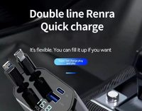 Chargeur de voiture multifonctionnel le plus vendu, doté de deux câbles rétractables et de deux ports (4-en-1), prenant en charge la charge rapide 120W