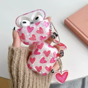 Étui coeur rose pour filles pour <span class=keywords><strong>AirPods</strong></span> Pro Shell Texture housse de protection pour écouteurs pour <span class=keywords><strong>Airpods</strong></span> 2 3 3rd étui souple IMD avec porte-clés - Product Image 4