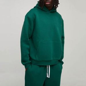 Sudadera con Capucha y Cordón Ajustable en Verde Bosque y Blanco, Pantalones Deportivos con Estampado Personalizado para Hombre, Conjunto de Dos Piezas de Invierno, 100% Algodón - Product Image 3
