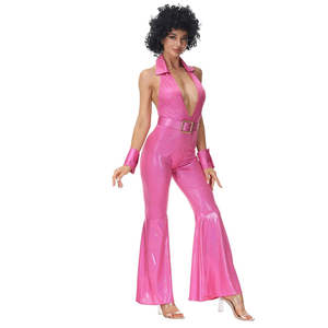 2025年ハロウィーンコスプレピンクのレトロなヒッピー衣装80年代のディスコステージパフォーマンス衣装セクシーなヒップホップダンスセット - Product Image 4