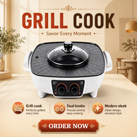 Yuanjian Combo multifonction à double commande 1500W, plaque de cuisson électrique multifonctionnelle avec contrôle de la température, grill et hot-pot, coffret cadeau