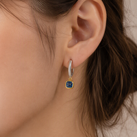 Boucles d'oreilles pendantes Mylove en laiton plaqué or 18 carats et argent, bicolores texturées avec zircon bleu CZ pour femmes