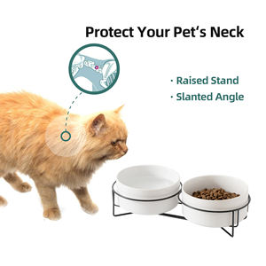 Bol en céramique surélevé écologique pour animaux de compagnie avec support en métal Plat de protection cervicale pour chat et chien Fournisseur transfrontalier - Product Image 4