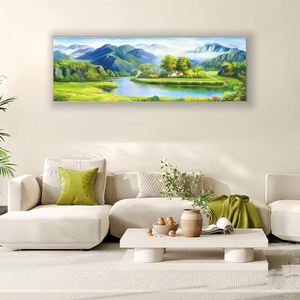 Pintura hecha a mano de arenisca natural-Serene "Montañas verdes Aguas azules" Arte de pared de paisaje chino - Product Image 5