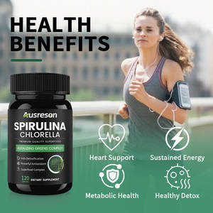 Tabletas de Espirulina y <span class=keywords><strong>Chlorella</strong></span> Orgánicas de Marca Propia Ausreson, Suplemento para el Corazón y el Intestino, 500 mg de Espirulina y <span class=keywords><strong>Chlorella</strong></span> por Tableta - Product Image 2