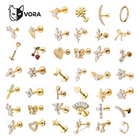 VORA Custom F136 Titane sans filetage, plaqué or 18 carats, styles variés, papillon, étoile, CZ, piercing hélix à poussoir, bijoux