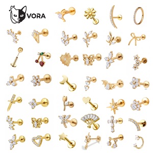 VORA Maßgefertigter F136 Titan Threadless Labret Stud 18K Vergoldet Verschiedene Stile Schmetterling Stern CZ Push-Pin Helix <span class=keywords><strong>Piercing</strong></span> Schmuck - Product Image 1