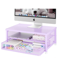 Support d'écran d'ordinateur en métal réglable à 2 niveaux, résistant à la rouille, avec tiroir et 2 porte-stylos pour bureau