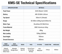KMS-SE 50-80km Off-road Electric Motorcycle 48V 20.8Ah Lithium Battery, Suitable for Adult Off-road Forest Roads and Camping