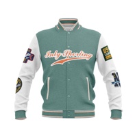 Veste universitaire verte personnalisée avec col montant, style streetwear, patch brodé, veste de baseball unisexe, veste bomber