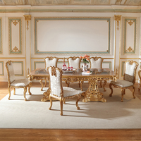 Nouvelle table et chaises de salle à manger européennes classiques en bois sculpté ensemble de salle à manger en or antique
