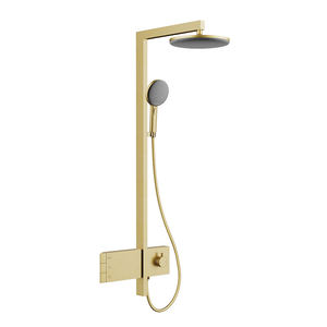 Wall Mount Brass Rain <b>Shower</b> <b>System</b> With Slide Bar Thermostatic Faucet Minimalist Design Polished Finish 37.6in Bathroom - Product Image 3