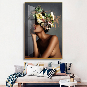 Une <span class=keywords><strong>femme</strong></span> sexy avec des fleurs art mural nu <span class=keywords><strong>peinture</strong></span> de luxe pour la décoration intérieure photo impression toile et affiche couloir entrée Un cadeau - Product Image 1