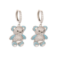 Parure de bijoux tendance de luxe en plaqué or 18 carats Pendentif ours en peluche Collier Boucles d'oreilles créoles à breloques Cadeau pour femme