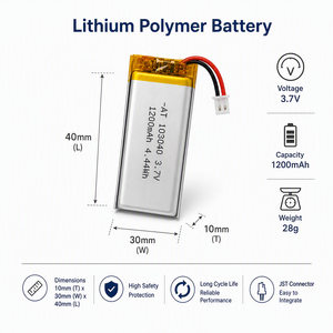Batterie polymère au lithium personnalisée 103040 3.7V 1200mAh, cellule rechargeable en pochette PCM JST OEM, vente en gros pour haut-parleur Bluetooth - Product Image 2