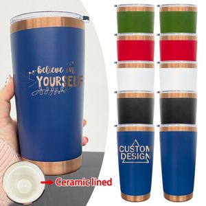 New Style <b>Ceramic</b> Lined Double Walled Copper Plated Underneath 20oz Coffee Travel Tumbler Cups <b>Mugs</b> with Magnetic Slider Lid - Product Image 1