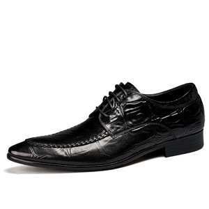 Zapatos Oxford de punta puntiaguda de cuero genuino marrón con cordones, para todas las estaciones, suela de goma, envío directo - Product Image 1