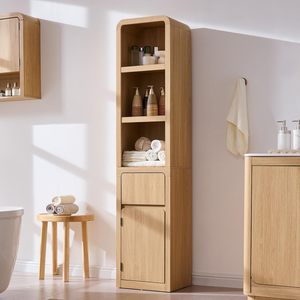 Armoire de rangement de salle de bain en bois moderne SENYU, 3 étagères avec porte, design minimaliste - Product Image 1