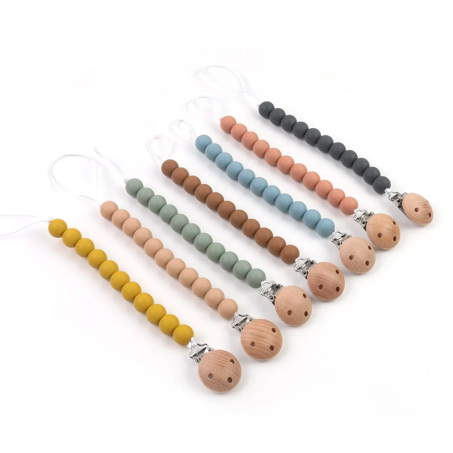 custom logo 20mm kids chewing sensory toys rainbow silicone luxury dummy clips baby teething beads ball teether