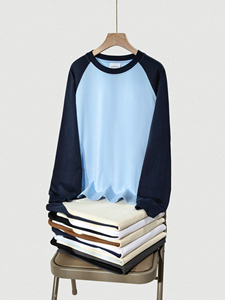 Cotton Color Block Raglan <b>Long</b> Sleeve <b>TShirt</b> Unisex Oversized T Shirt Eco-Friendly Breathable Comfortable T-Shirt - Product Image 3