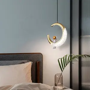 Cartoon Robot Moon Kroonluchter Woonkamer Led Hanglamp Slaapkamer Keuken Creatieve Gouden Zwart