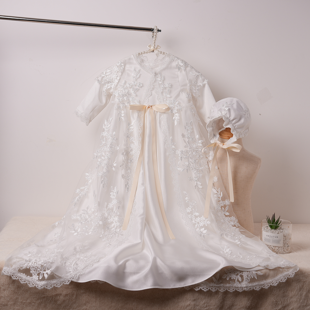 chinese dress ladies Flower Girl Dress Children Wedding Pageant Sequin Bowknot Fluffy Princess Dress, White / 5-6 Years (130cm)